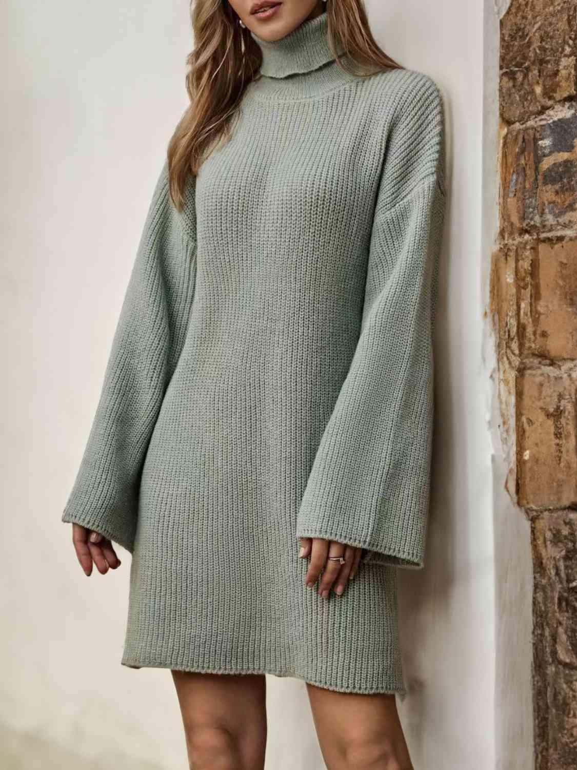 Winter Darling Turtleneck Knit Sweater Dress-MXSTUDIO.COM