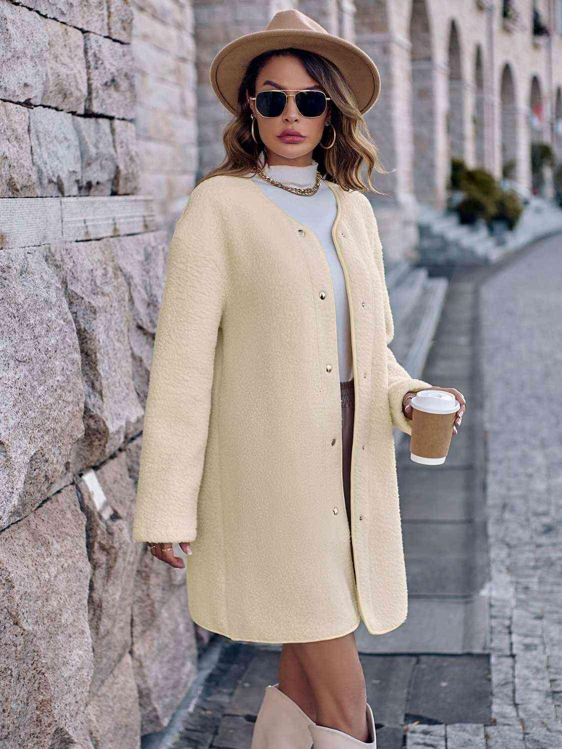 Winter Diva Snap Down Faux Fleece Coat - MXSTUDIO.COM