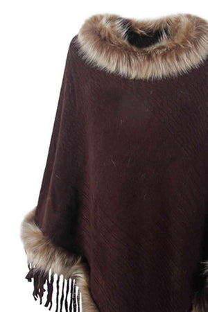Winter Elegance Fringe Faux Fur Trim Poncho - MXSTUDIO.COM