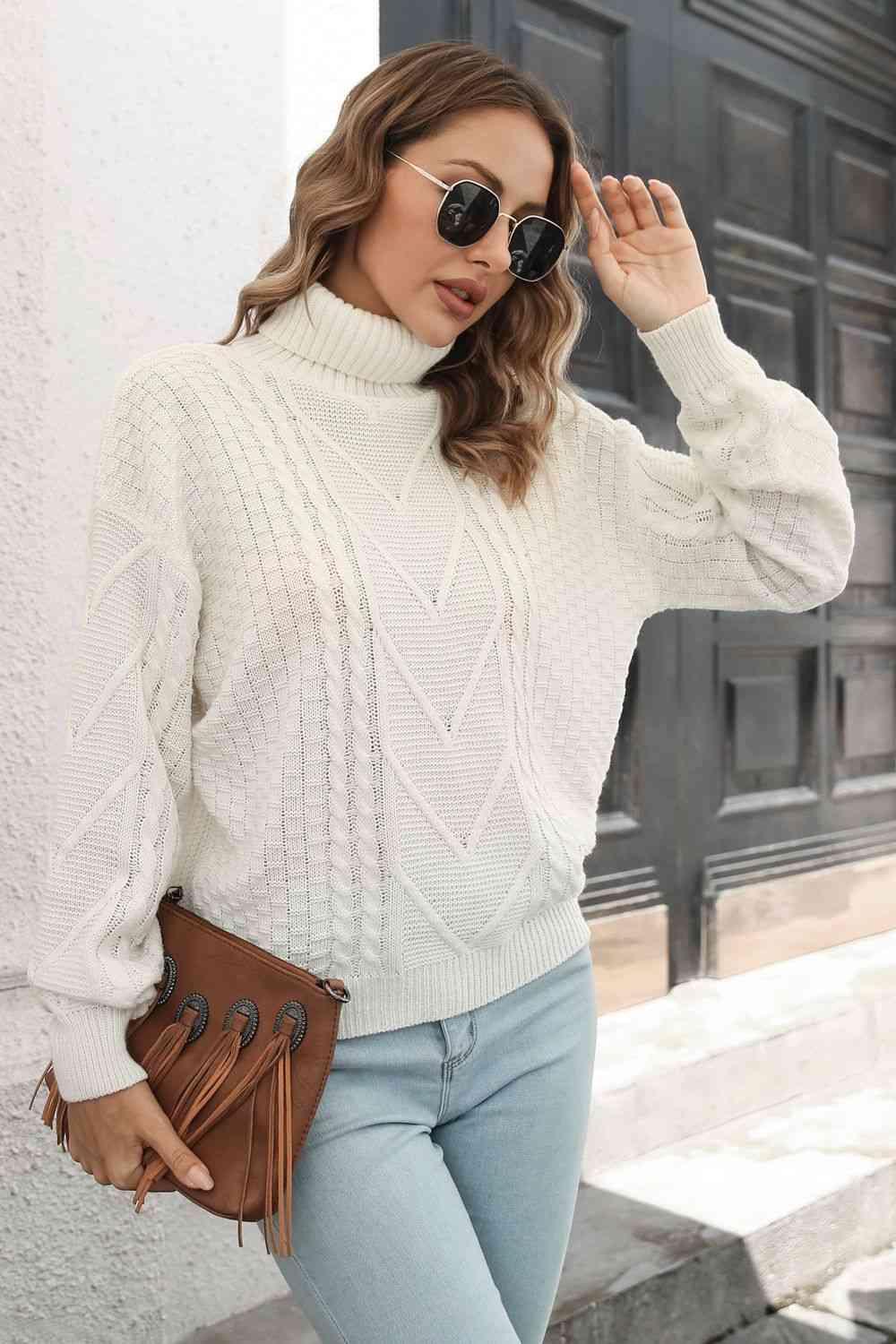 Winter Fashion Turtle Neck Cable Knit Sweater - MXSTUDIO.COM