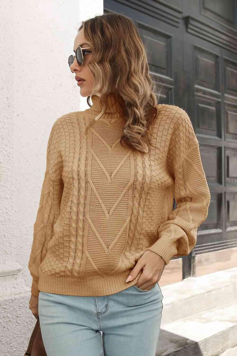 Winter Fashion Turtle Neck Cable Knit Sweater - MXSTUDIO.COM