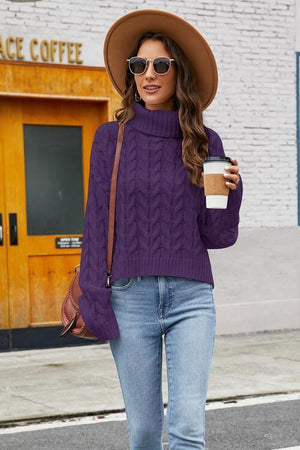 Winter Fashionista Turtleneck Cable Knit Sweater-MXSTUDIO.COM