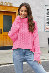 Winter Fashionista Turtleneck Cable Knit Sweater-MXSTUDIO.COM