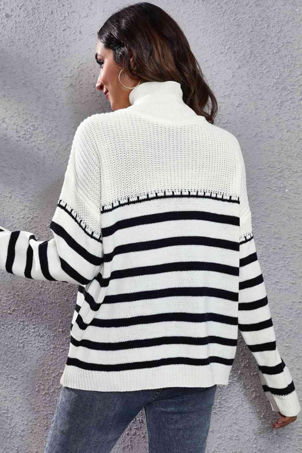Winter Flair Turtleneck Stripe Sweater-MXSTUDIO.COM