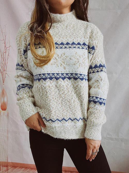 Winter Is Here Geometric Mock Neck Knit Sweater-MXSTUDIO.COM