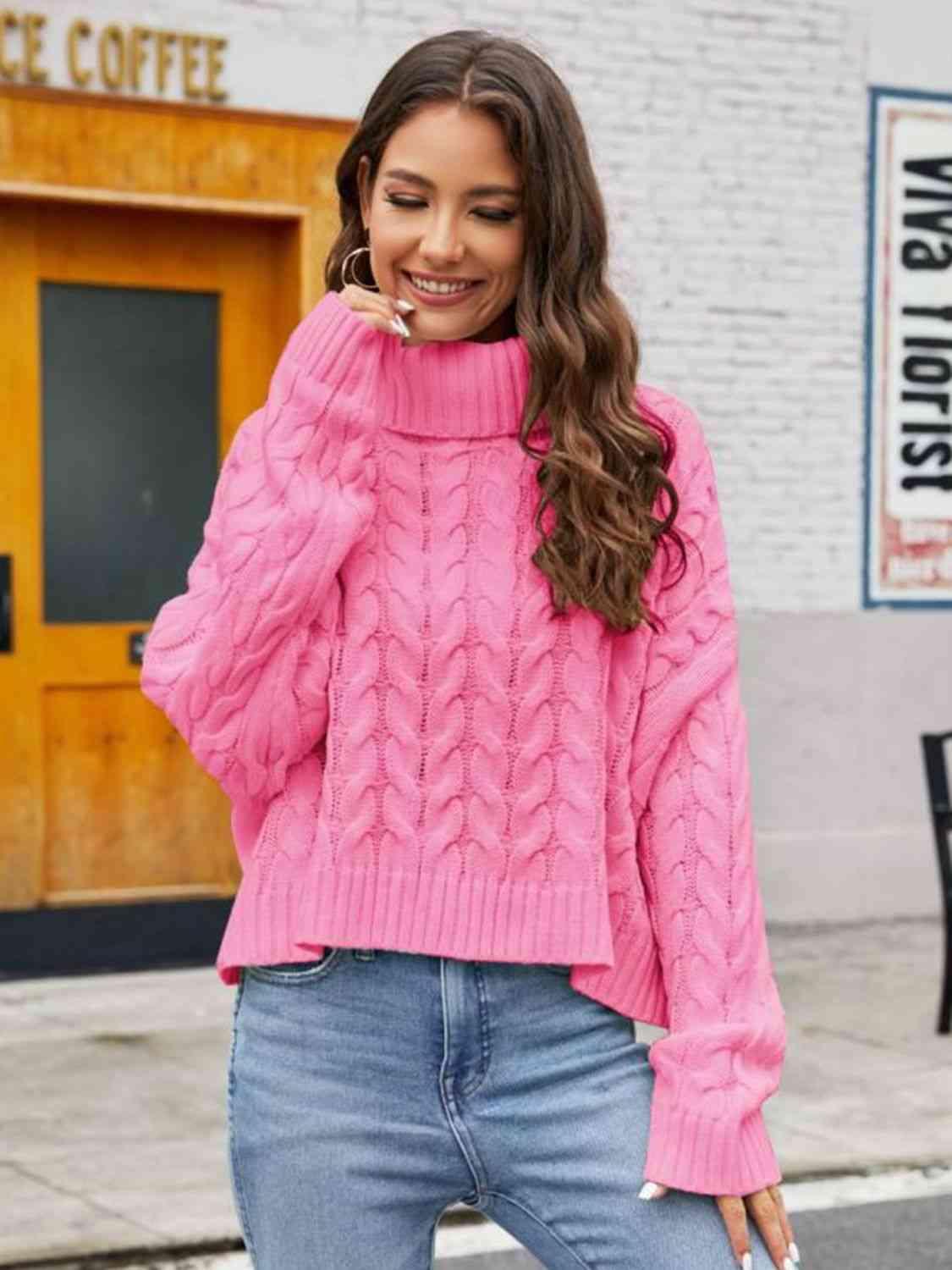 Winter Lady Cable Knit Turtle Neck Sweater - MXSTUDIO.COM