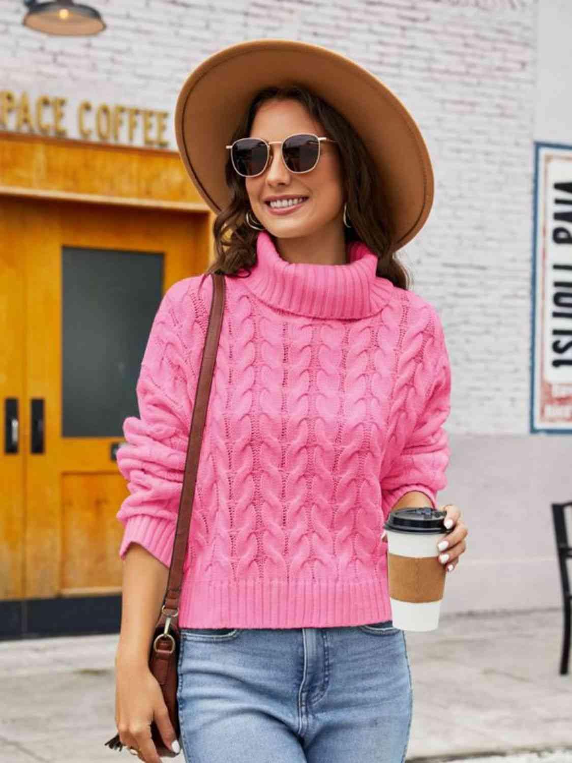 Winter Lady Cable Knit Turtle Neck Sweater - MXSTUDIO.COM