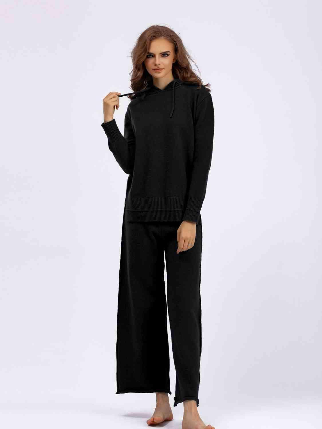 Winter Lounge Knit Hooded Sweater and Pants Set-MXSTUDIO.COM