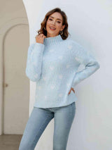 Winter Love Mock Neck Heart Sweater - MXSTUDIO.COM
