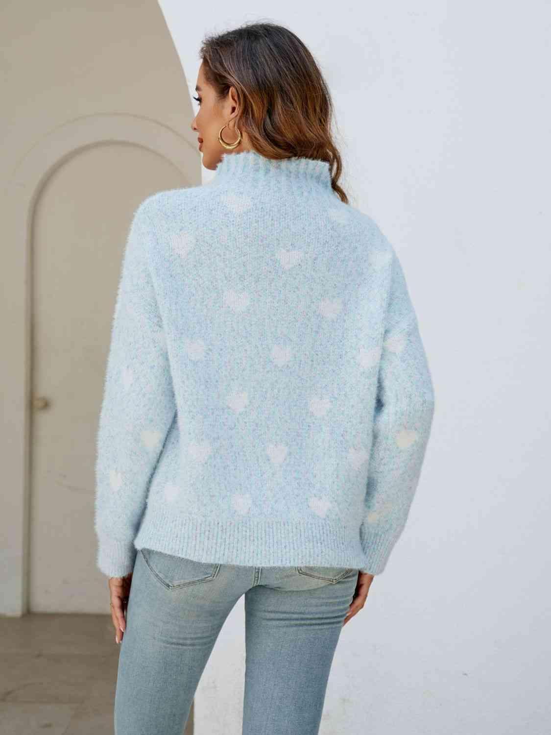 Winter Love Mock Neck Heart Sweater - MXSTUDIO.COM