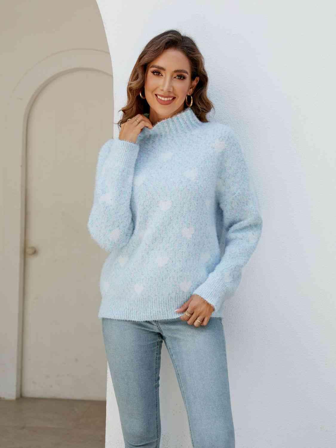 Winter Love Mock Neck Heart Sweater - MXSTUDIO.COM