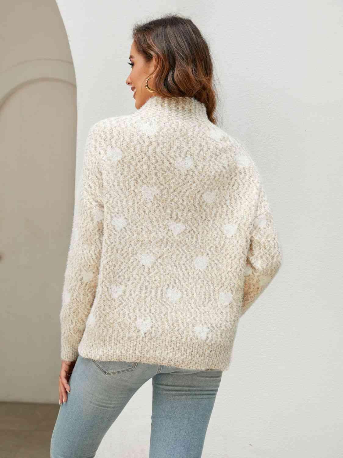 Winter Love Mock Neck Heart Sweater - MXSTUDIO.COM