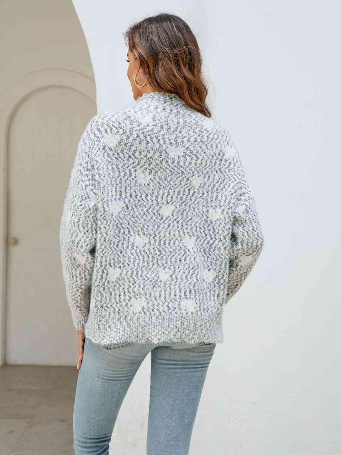 Winter Love Mock Neck Heart Sweater - MXSTUDIO.COM