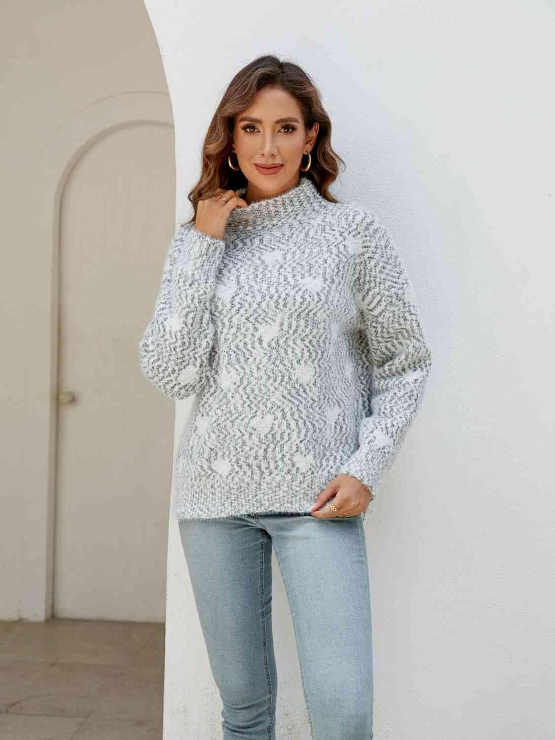 Winter Love Mock Neck Heart Sweater - MXSTUDIO.COM