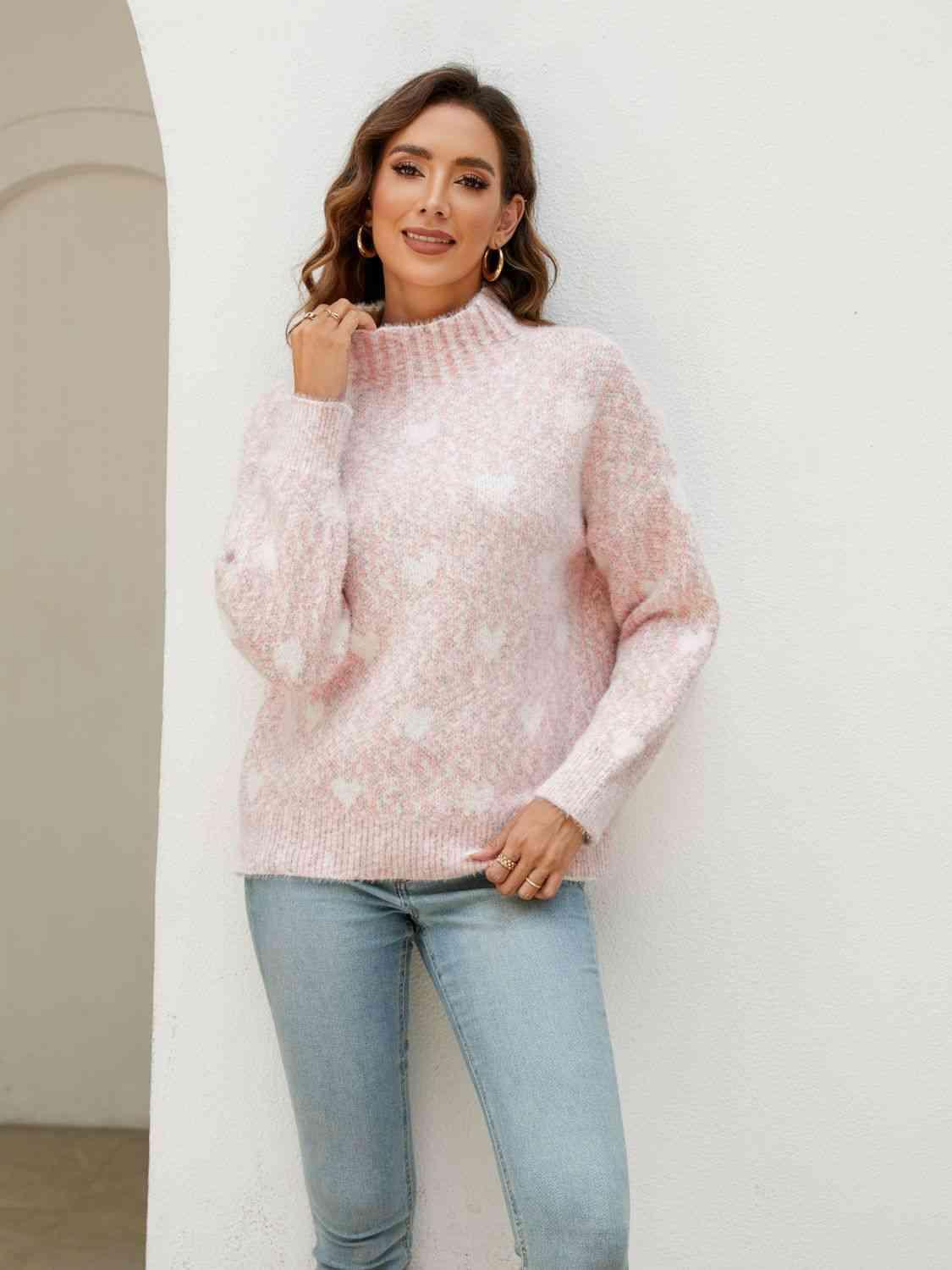 Winter Love Mock Neck Heart Sweater - MXSTUDIO.COM
