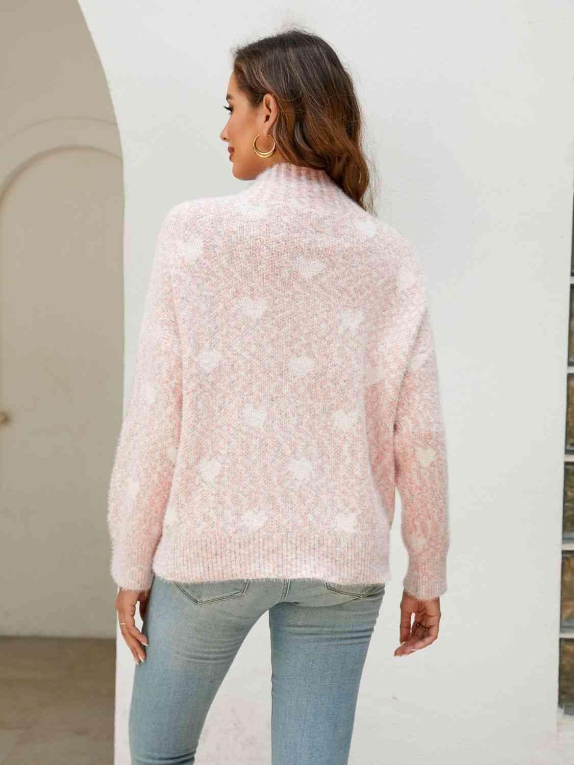 Winter Love Mock Neck Heart Sweater - MXSTUDIO.COM