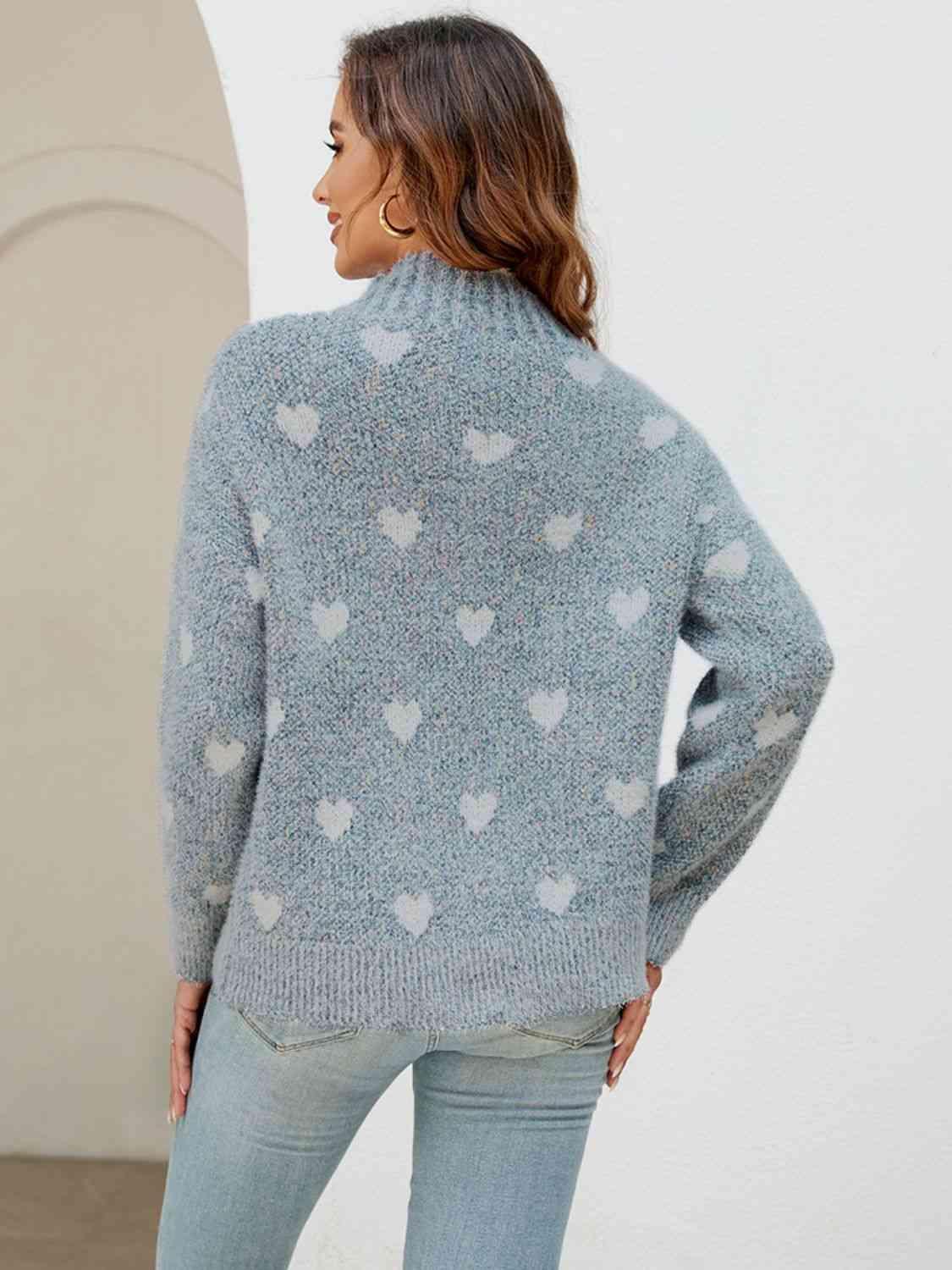 Winter Love Mock Neck Heart Sweater - MXSTUDIO.COM