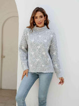Winter Love Mock Neck Heart Sweater - MXSTUDIO.COM