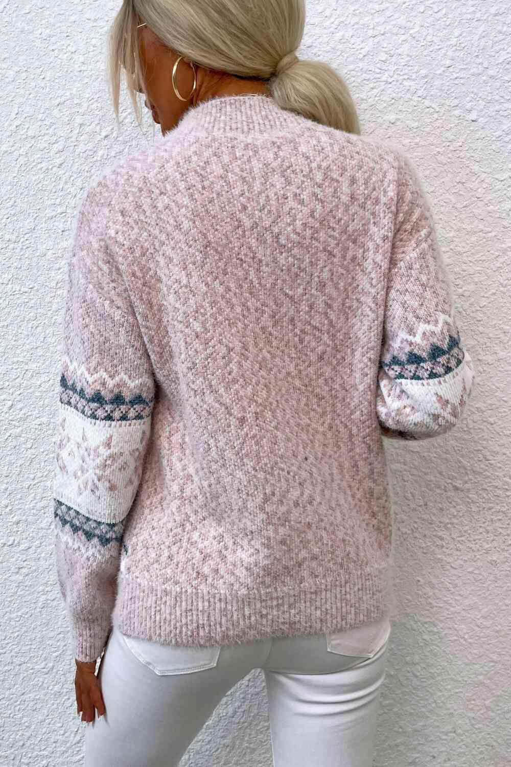 Winter Mood Mock Neck Knit Snowflake Sweater-MXSTUDIO.COM