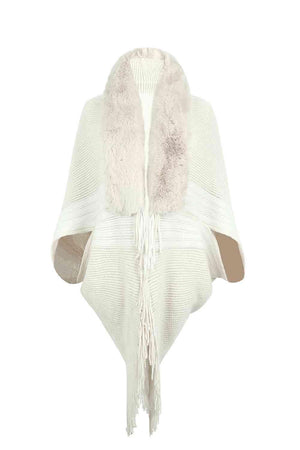 Winter Must-Have Fringe Faux Fur Trim Poncho - MXSTUDIO.COM