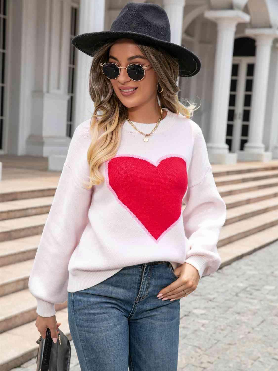 Winter Romance Crew Neck Heart Sweater - MXSTUDIO.COM