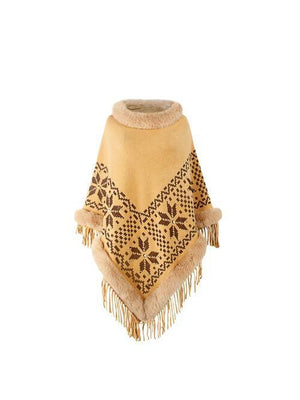 Winter Special Fringe Faux Fur Trim Poncho-MXSTUDIO.COM