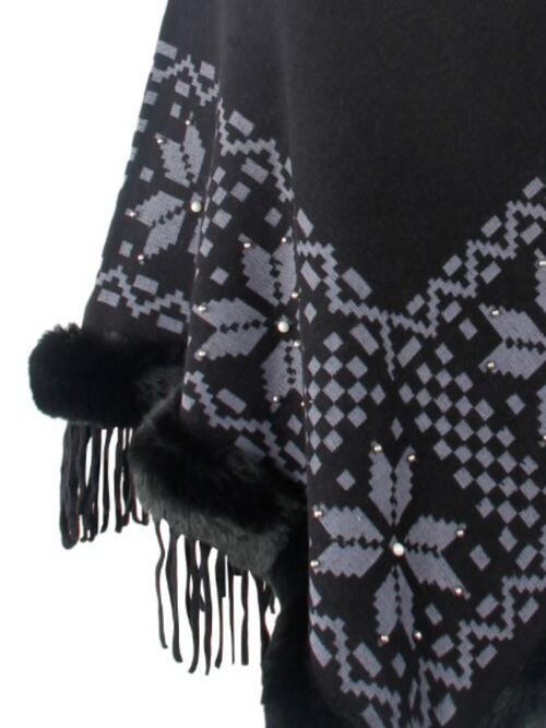 Winter Special Fringe Faux Fur Trim Poncho-MXSTUDIO.COM