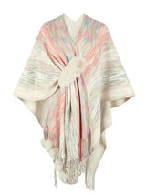 Winter Special Heathered Pom-Pom Fringe Poncho-MXSTUDIO.COM