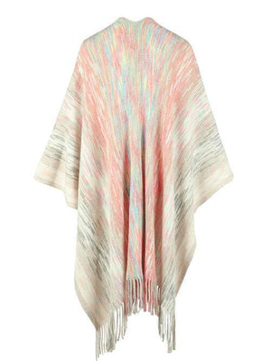 Winter Special Heathered Pom-Pom Fringe Poncho-MXSTUDIO.COM