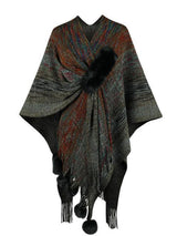 Winter Special Heathered Pom-Pom Fringe Poncho-MXSTUDIO.COM