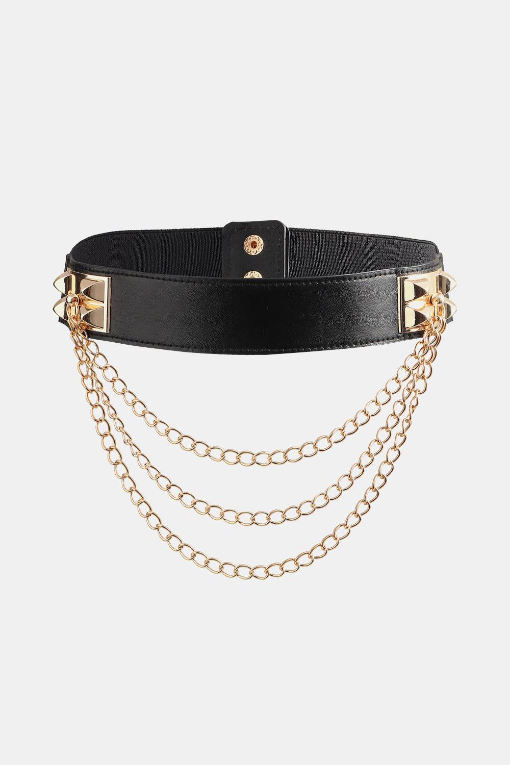 Women's Chain Accent Black Waist Elastic Belt - MXSTUDIO.COM