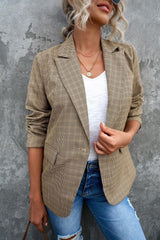 Women's Plaid Lapel Collar One Button Blazer - MXSTUDIO.COM