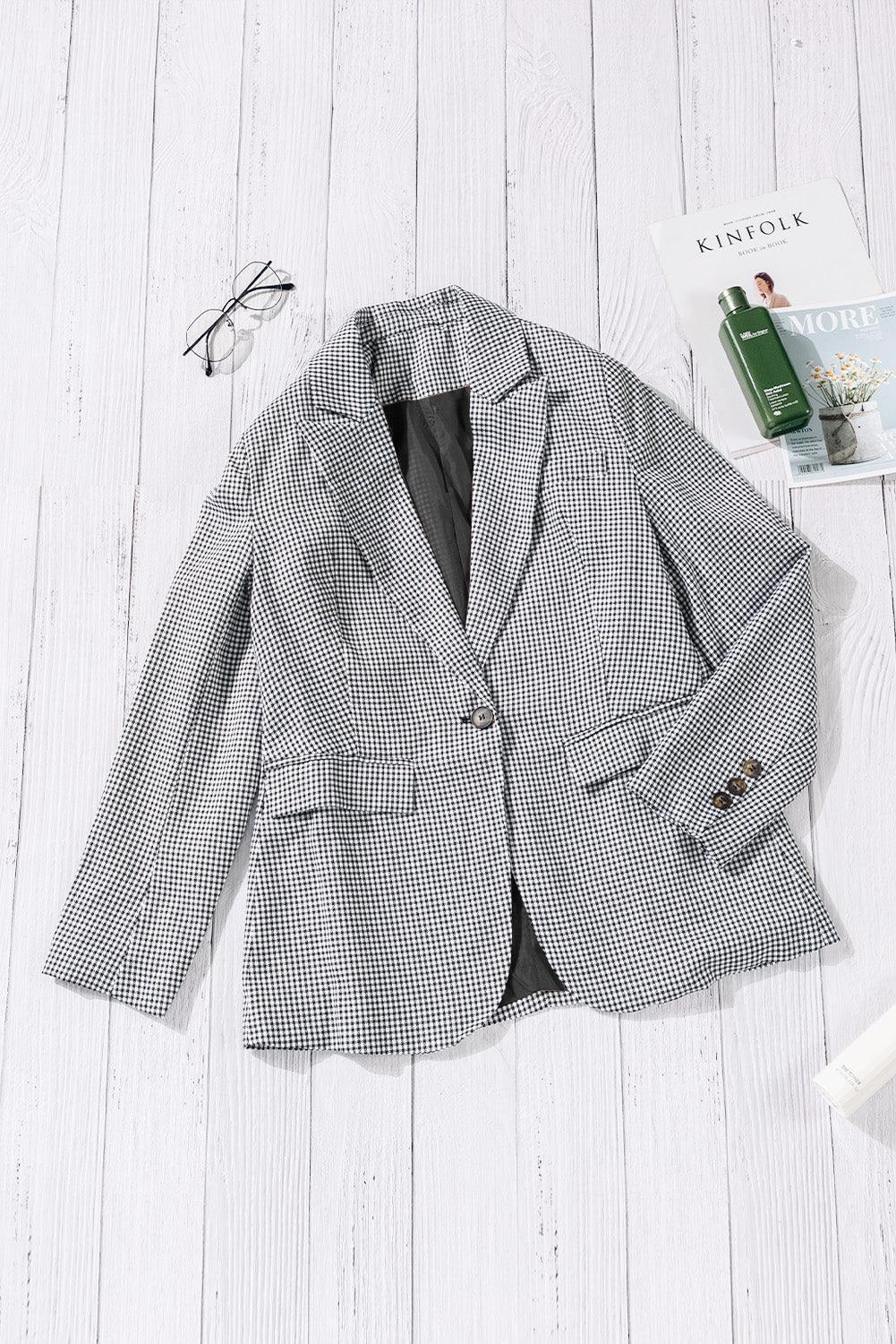 Women's Plaid Lapel Collar One Button Blazer - MXSTUDIO.COM