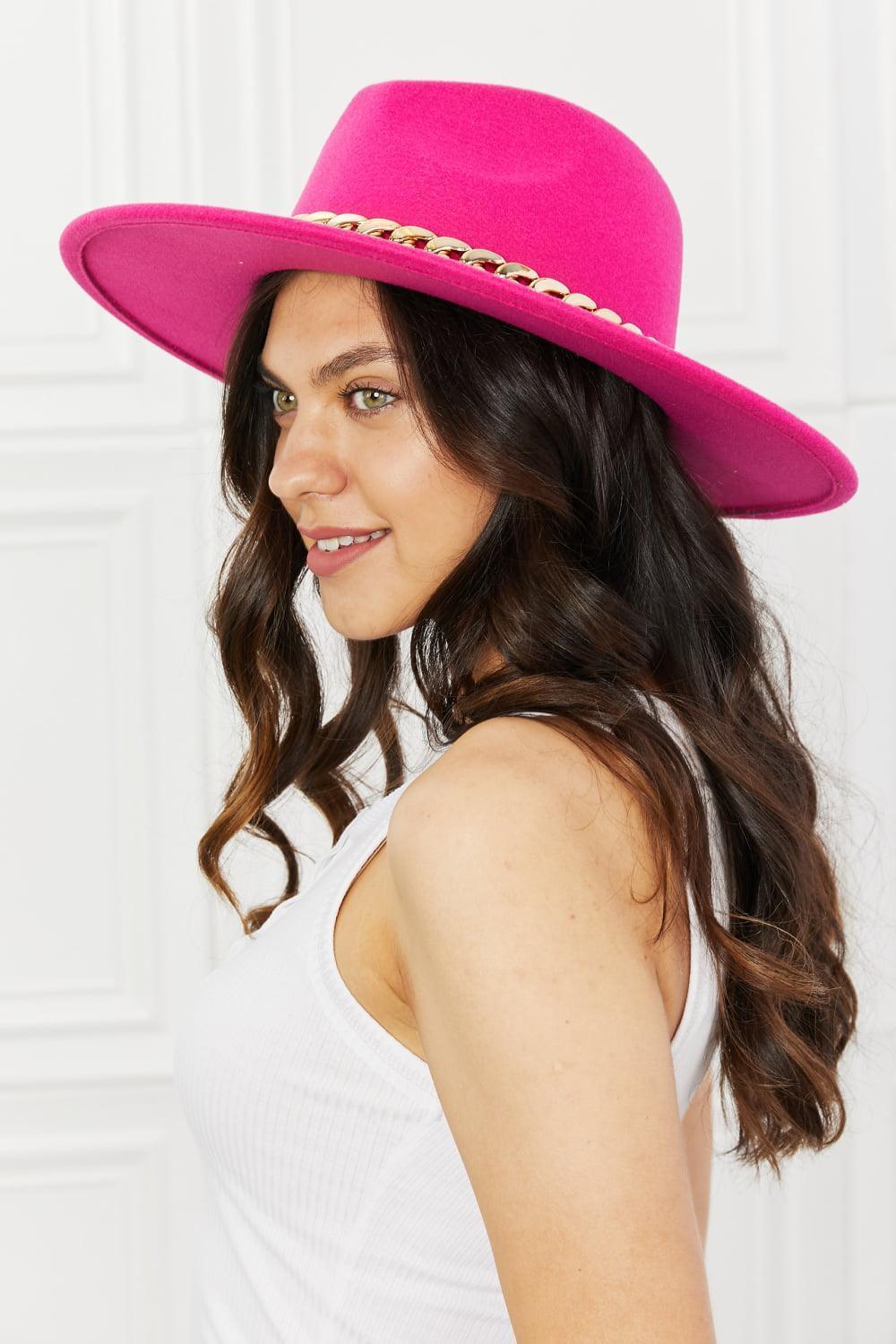 Women's Trendy Chain Belt Pink Fedora Hat - MXSTUDIO.COM