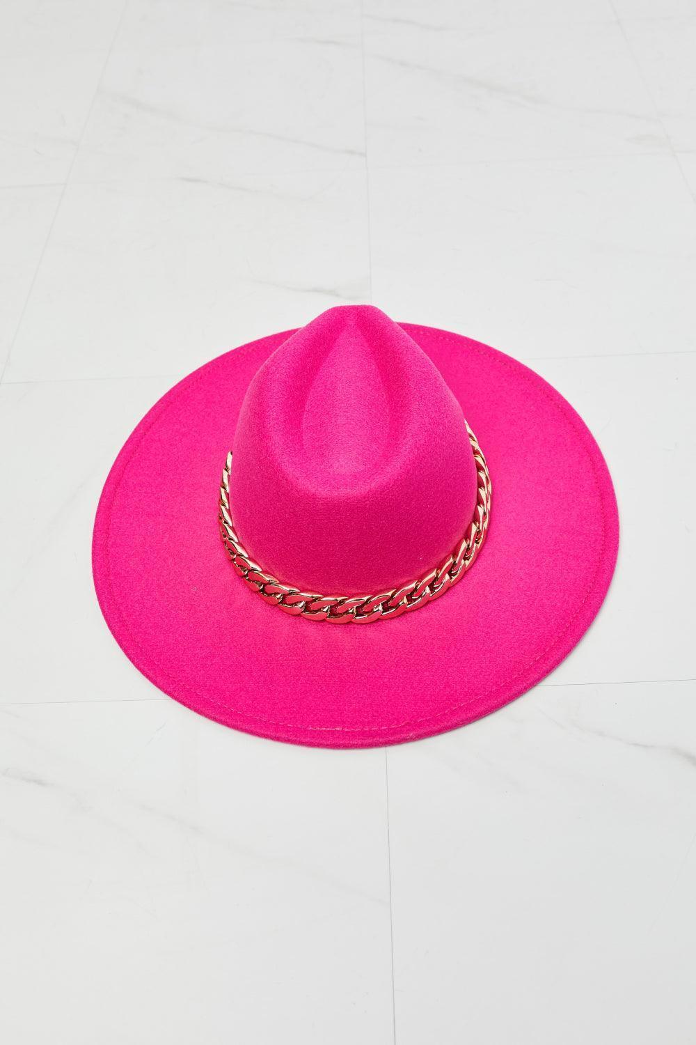 Women's Trendy Chain Belt Pink Fedora Hat - MXSTUDIO.COM