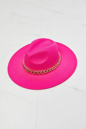 Women's Trendy Chain Belt Pink Fedora Hat - MXSTUDIO.COM