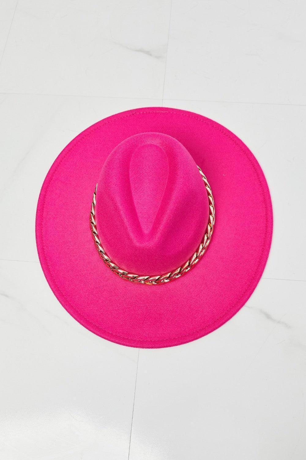 Women's Trendy Chain Belt Pink Fedora Hat - MXSTUDIO.COM