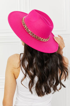 Women's Trendy Chain Belt Pink Fedora Hat - MXSTUDIO.COM