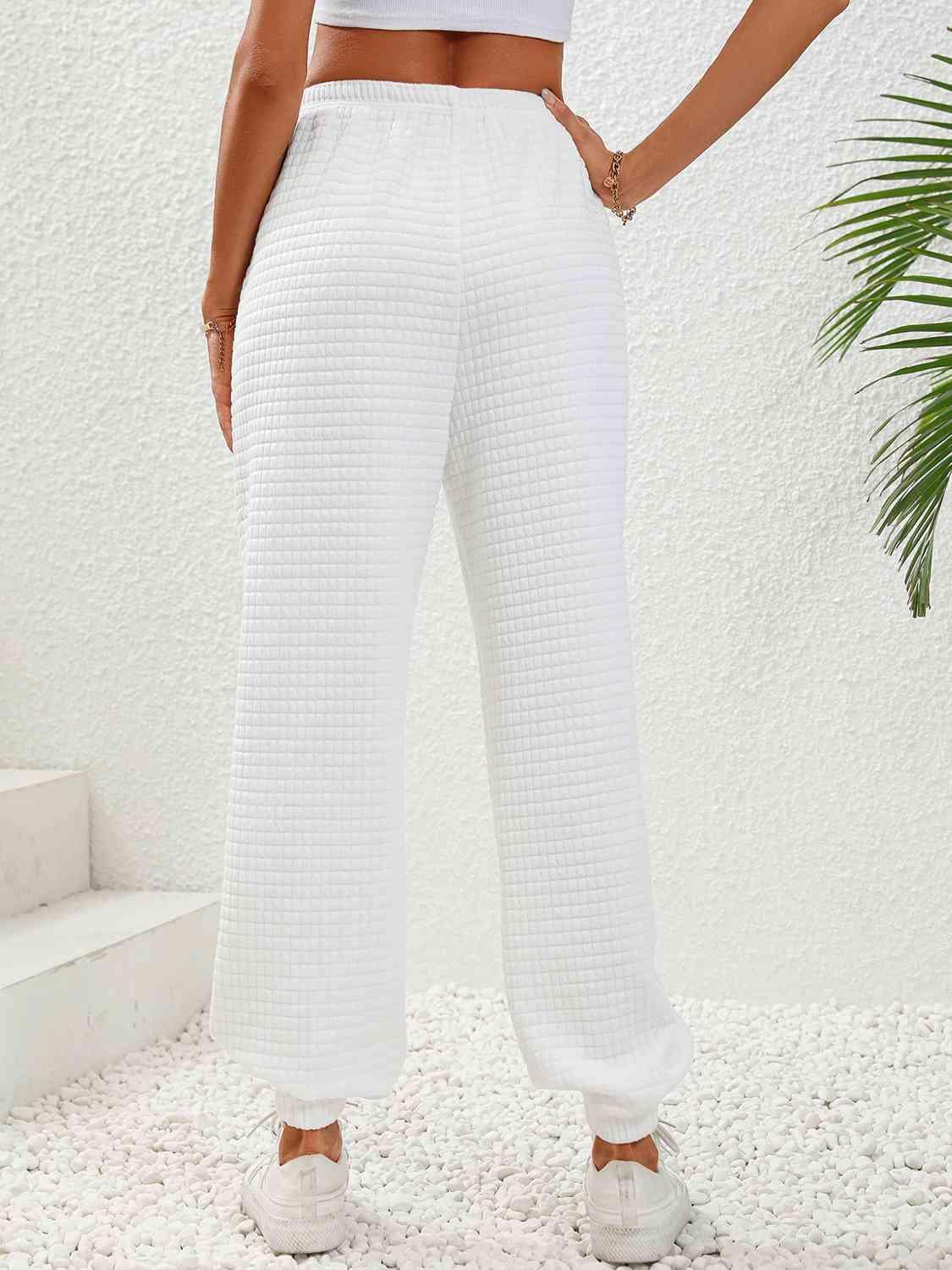Women's White Pull-On Textured Joggers - MXSTUDIO.COM