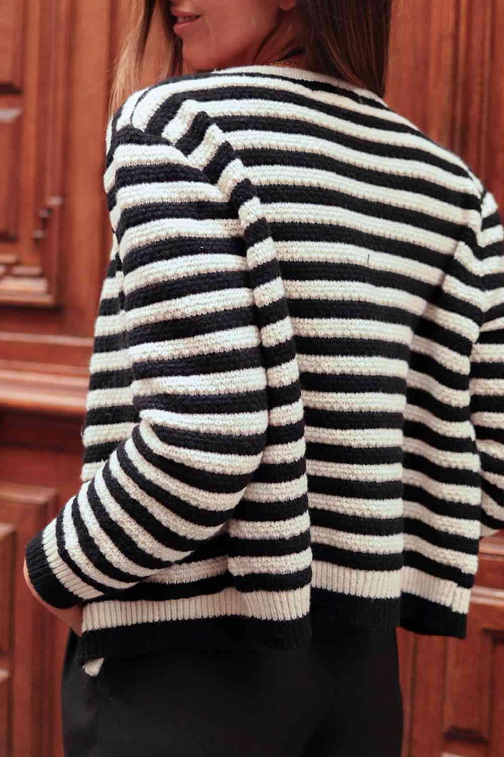 Wonderful Embrace Striped Knit Cardigan With Buttons-MXSTUDIO.COM