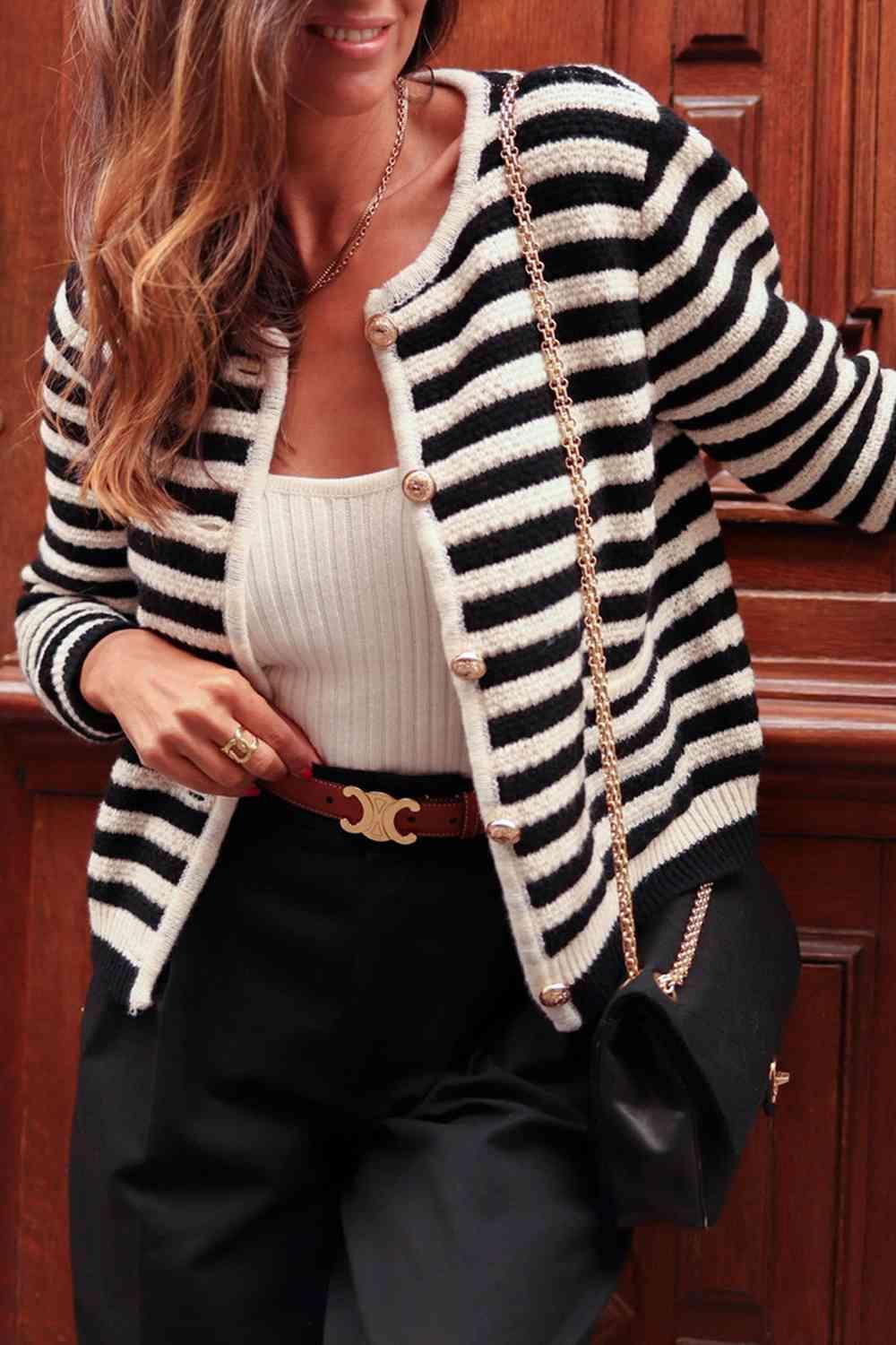 Wonderful Embrace Striped Knit Cardigan With Buttons-MXSTUDIO.COM