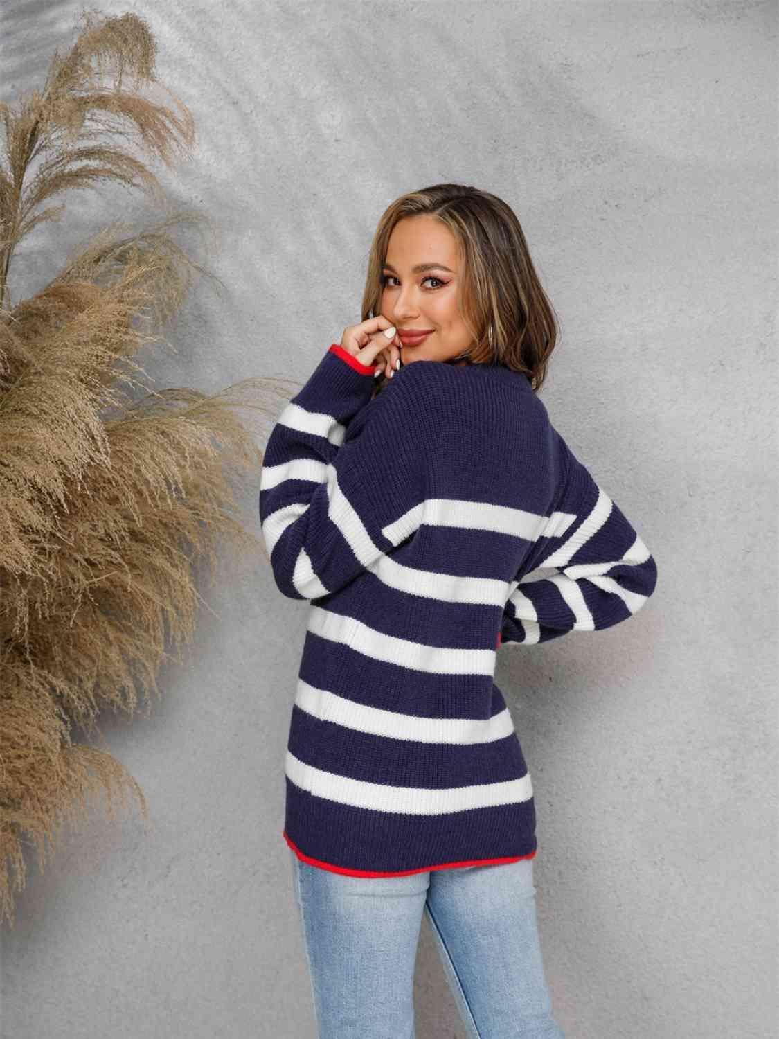 Wonderful Fall Striped Long Sleeve Sweater - MXSTUDIO.COM