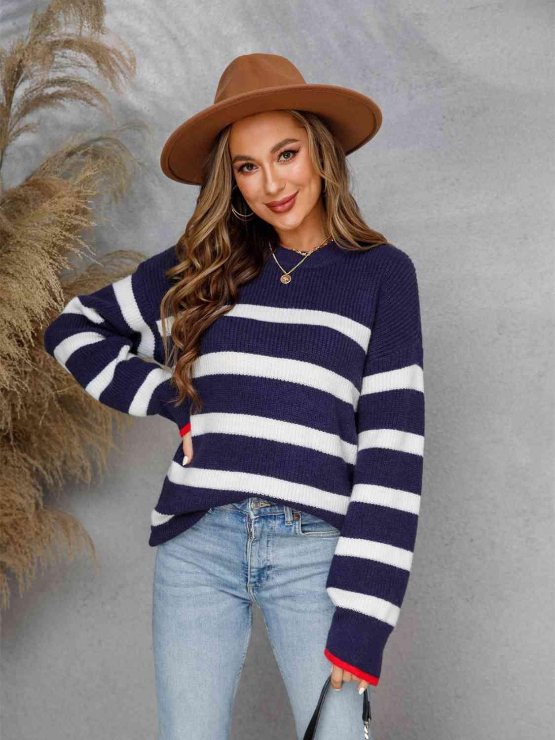 Wonderful Fall Striped Long Sleeve Sweater - MXSTUDIO.COM