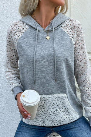 Wonderful Long Sleeve Gray Lace Hoodie - MXSTUDIO.COM