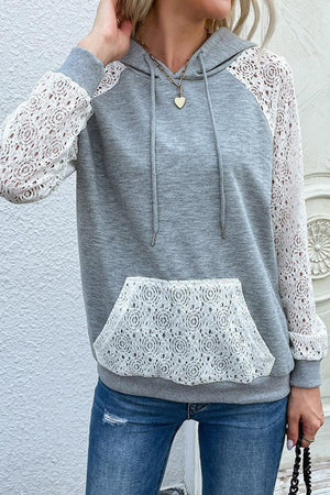 Wonderful Long Sleeve Gray Lace Hoodie - MXSTUDIO.COM