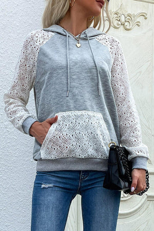 Wonderful Long Sleeve Gray Lace Hoodie - MXSTUDIO.COM