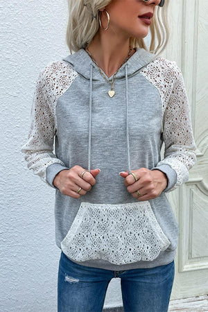 Wonderful Long Sleeve Gray Lace Hoodie - MXSTUDIO.COM