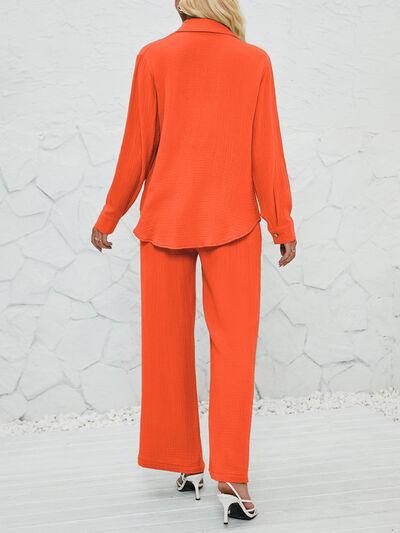 a woman in an orange suit is walking