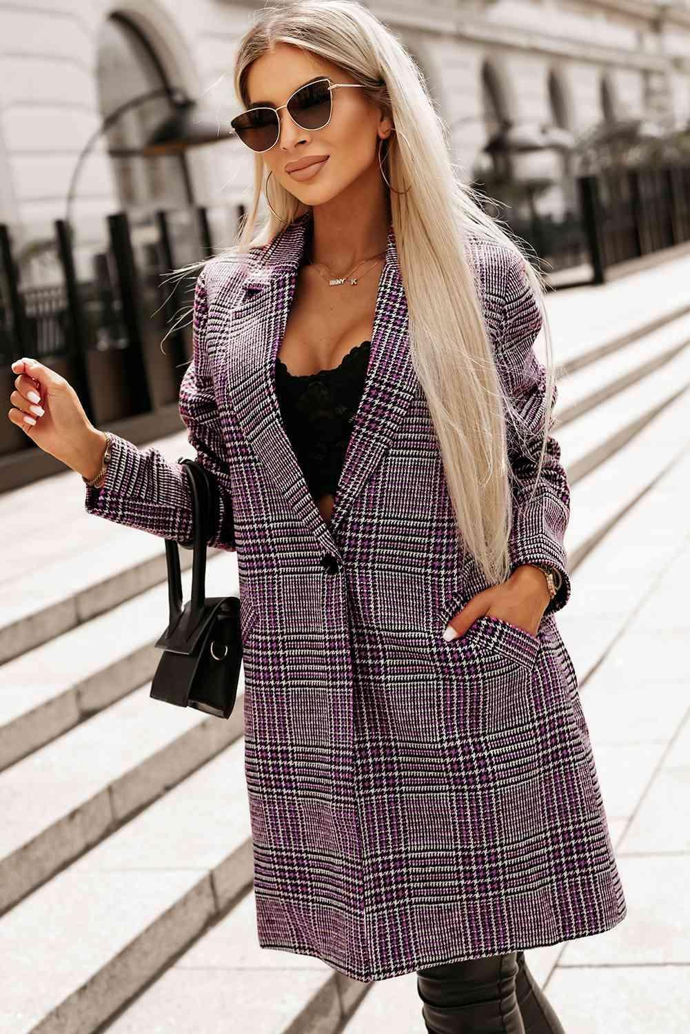 Work Chic Lilac Plaid Longline Blazer-MXSTUDIO.COM