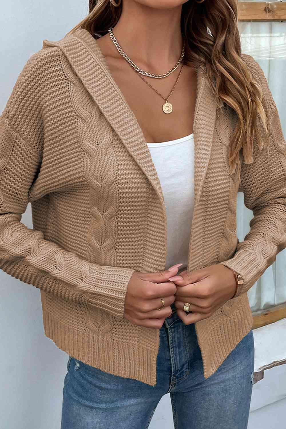 Work Comfort Cable Knit Hooded Cardigan-MXSTUDIO.COM